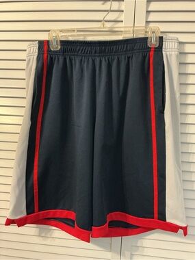 Men's Navy Athletic Shorts with Red Contrast and White Side Panels
